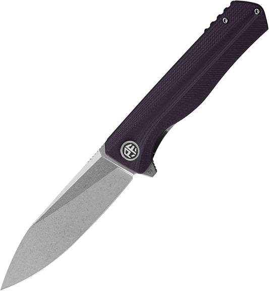 Petrified fish G10 handle D2 steel blade 2CR13 liner ball bearing flipper folding knife camping hunting EDC pocket tool PF818 (Purple, Stonewash)