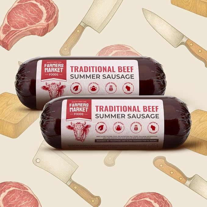 Farmers Market, Gluten Free, Keto, Paleo, Low Sodium, Zero Sugar, Summer Sausage Gift Set, 2-Pack, Traditional Beef