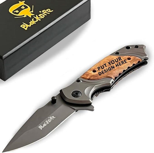 BlacKnife Personalized Pocket Knife for Men, Engraved Icon, Name & Text - 36 Icons & 20 Fonts - Dad