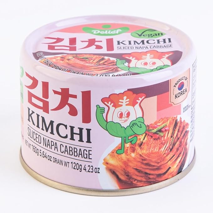 DELIEF Sliced Spicy Kimchi - Authentic Korean Napa Cabbage, Vegan, Gluten-Free, Shelf-Stable Canned, No Preservatives, 5.64 oz/160 g (1 Can)