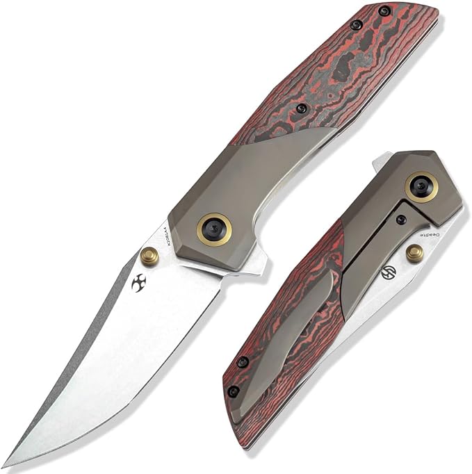 KANSEPT Deadite Pocket Folding Knives for Men Women Hiking 3.52'' Stonewashed CPM S35VN Blade EDC Knife with Bronze Anodized Titanium with Lava Flow Fatcarbon Handle Everyday Carry K1081A4