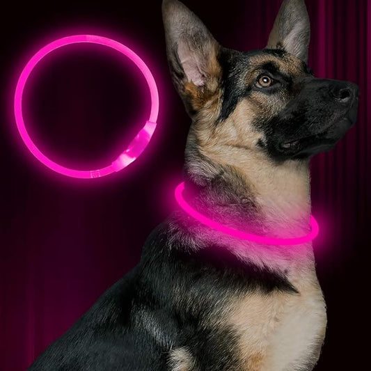 Led Dog Collar, BSEEN USB Rechargeable Flash Dog Necklace Light, Pet Safety Collar Makes Your Beloved Dogs Be Seen at Night for Small Medium Large Dogs(Pink)
