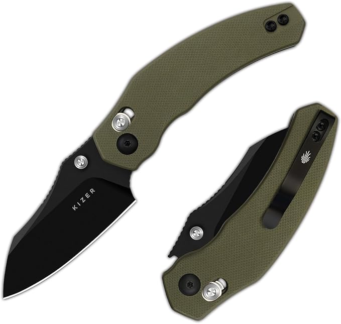 Kizer Mini Bulldog Pocket Knife, 2.5??D2 Sheepsfoot Blade Folding Knife, G10 Handle Clutch Lock Small EDC Knife for Men Women Gift, Fishing Hiking Camping Hunting Knives V3672SA4