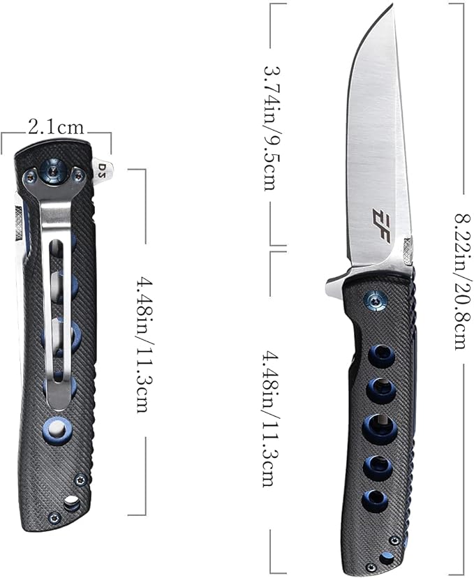 Eafengrow EF27 Folding knife, D2 Steel Blade Everyday Carry, Flipper Open, Liner Lock, G10 Handle Pocket Knifes with Clip for Camping Hiking(Black)
