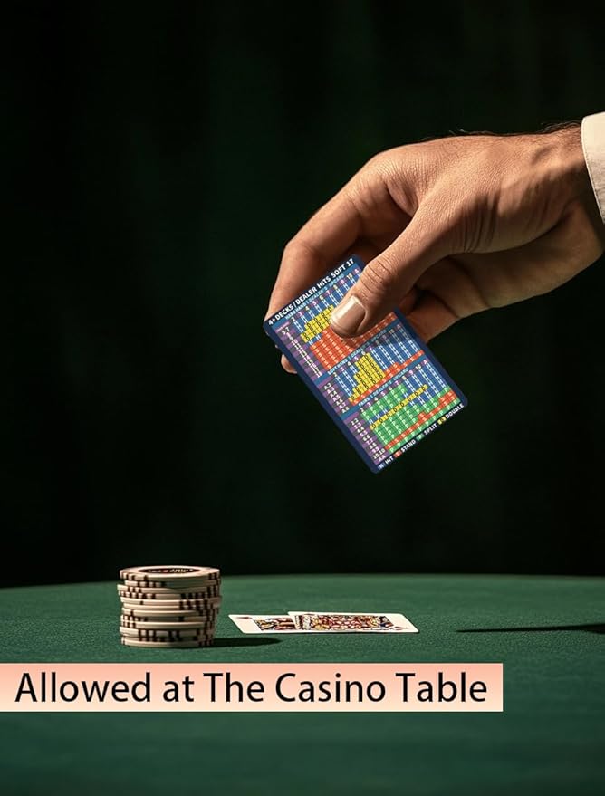 Metal Blackjack Strategy Card Stainless Steel Blackjack Basic Strategy Card/Book Allowed at The Table in The Casino 4+ Decks Hit Soft 17 with Leather Sleeve (Regular Version)