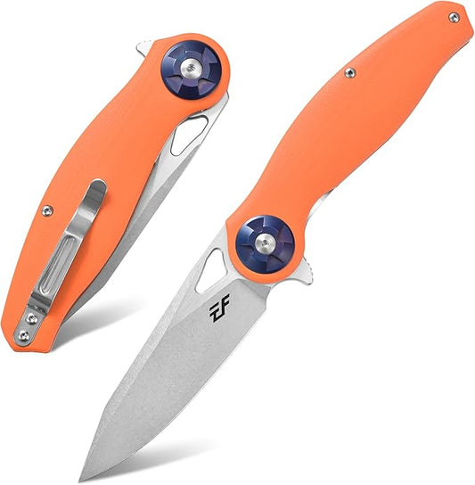 Eafengrow EF76 Ball Bearing Folding Knife for Camping EDC Pocket Knife with G10 Handle & D2 Stone-washed Blade Hunting Outdoor Tool (EF76-orange)