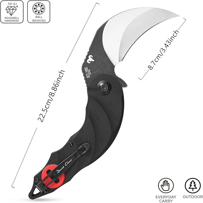 Sitivien ST160 Pocket Folding Knife,K110 Steel Blade with G10 Handle EDC Tool Knife for Outdoor Camping,Hiking,Fishing(Red)