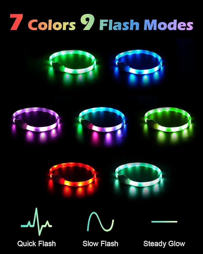 Joytale Light Up Dog Collar, Rainproof and Rechargeable LED, 9 Flashing Modes, Glow for Night Walking, Cuttable Soft Silicone Collar for Large Medium Small Dogs, 27.5 Inch