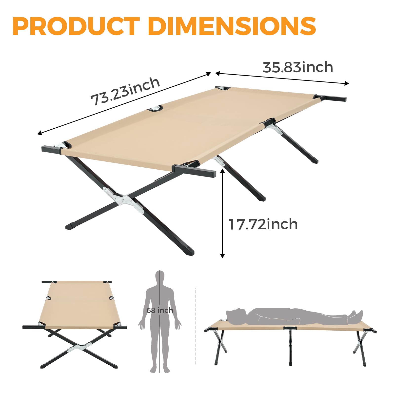 OLIXIS Camping Cot, Folding Cot, Guest Bed 73x35.8x17.7IN