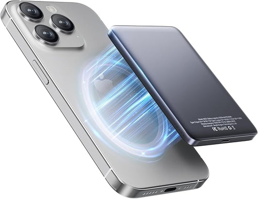 2025 Ultra-Slim Nano Power Bank, 5000mAh Magnetic Battery Pack, Qi2 Certified 15W Max Ultra-Fast Compatible Portable Charger, Ergonomic Design, for iPhone Air/17/16/15 Series