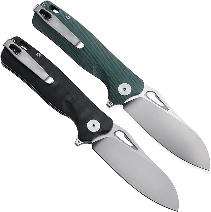 Petrified fish PF868 Bunta,3.35" D2 Satin Blade,146g G10 Handle Flipper Folding knife (Green G10)