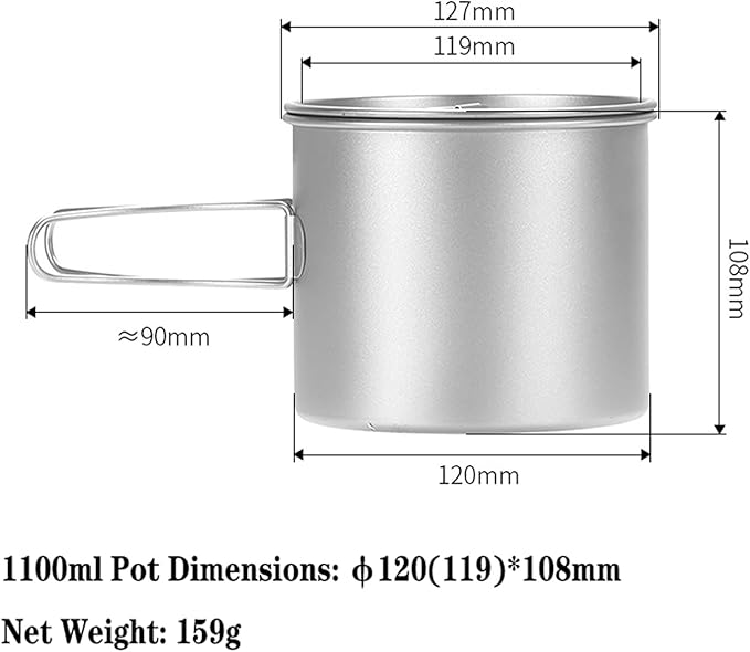 Titanium Pot 900ml & 1100ml & 1600ml Lightweight Camping Cookware for Outdoor Hiking Backpacking Travel, Non-Toxic Druable Cooking Pot with Lid & Folding Handle