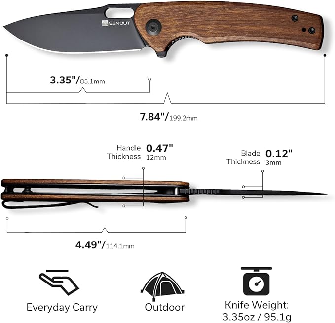 SENCUT Pocket Knife for Men, Vesperon Folding Knives for EDC, 3.35" Blade Wood Handle, Liner Lock, Liner Lock knives for Outdoor Indoor S20065-4 (Wood)