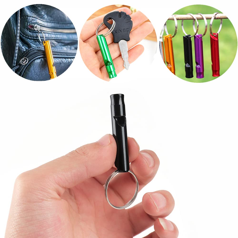 50 Pieces Emergency Whistle with Keychain Aluminum Survival Whistle Key Chain for Camping Hiking