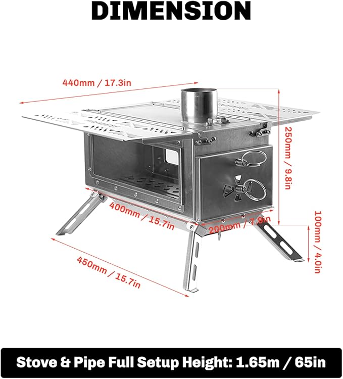 Fire-Maple Antarcti Tabletop Stove, Outdoor Wood Burning Stove, Portable with Chimney Pipe for Cooking and Camping