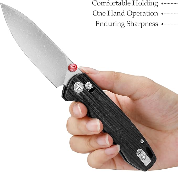 EDC Folding Pocket knife with Clip for Men,Thumb Studs Crossbar Lock Knives with 2.99" 14C28N Steel Blade, G10 Handle for Camping Hiking,Dragonfly-B