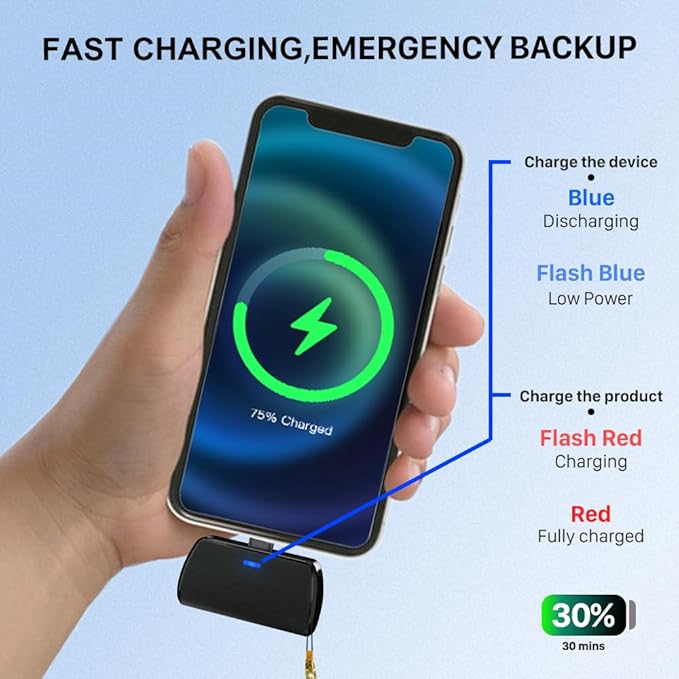 WAVYPO Keychain Portable Charger 2500mAh, Cell Phone Portable Power Bank Pack Mini Power Emergency Pod Fast Charging Compatible for iPhone 14/14 Pro Max/13/13 Pro Max/12/12 Pro Max/11/XR/X/8 (Black)
