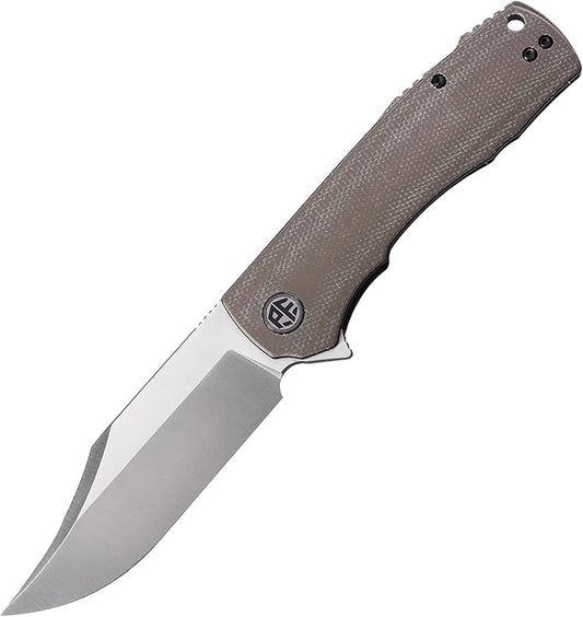 Petrified fish PFP03 Victor,3.58" K110 Satin Blade,140g Micarta Handel Flipper Liner lock Folding knife (Khaki Satin)