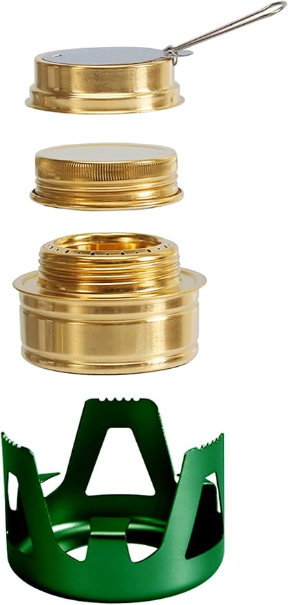 Mini Alcohol Backpacking Stove, Lightweight Brass Spirit Burner with Aluminium Stand for Camping Hiking and Picnic