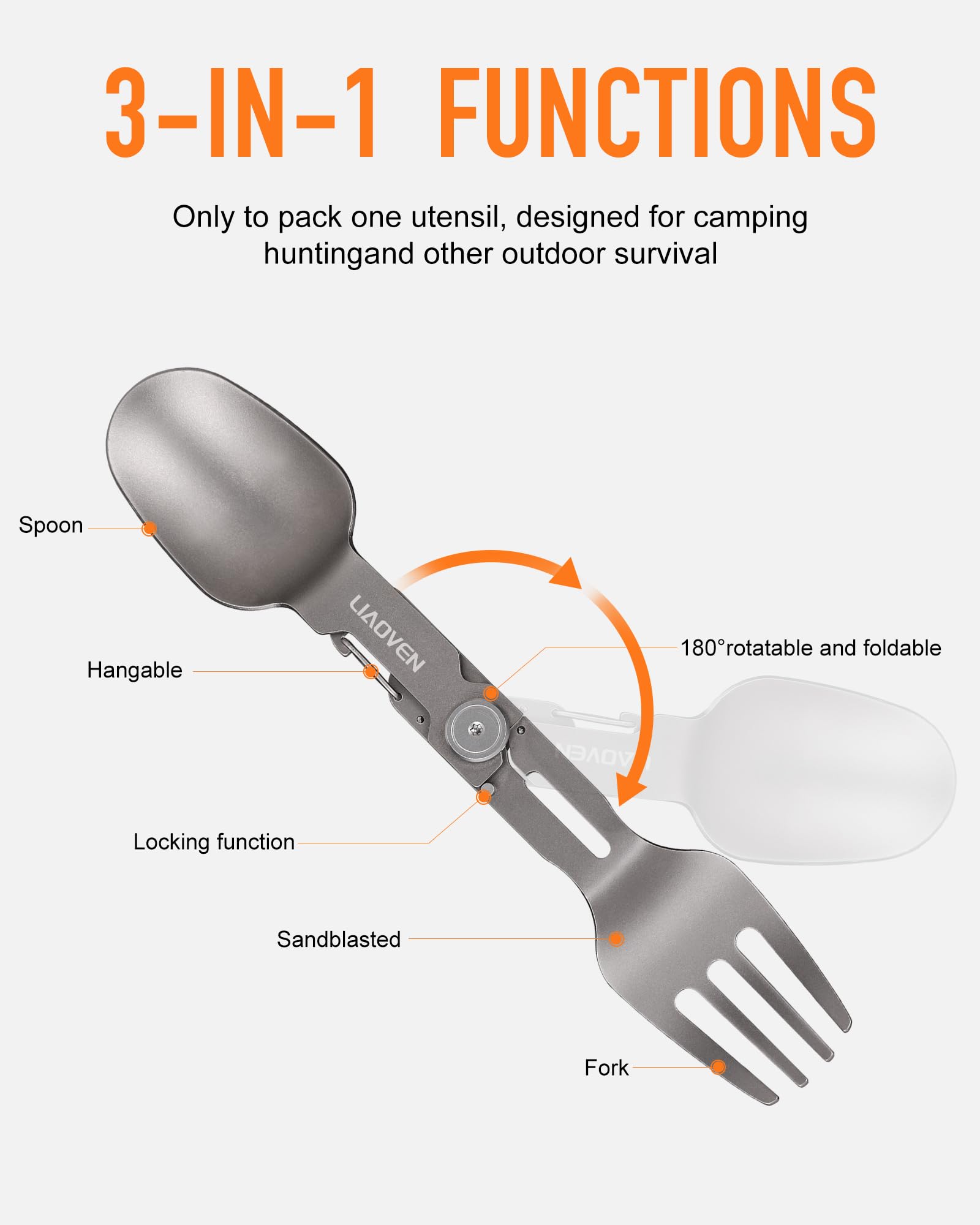 LIAOVEN Titanium Spork 3 in 1 Folding Camping Fork and Spoon, Ultralight Camping Utensil with