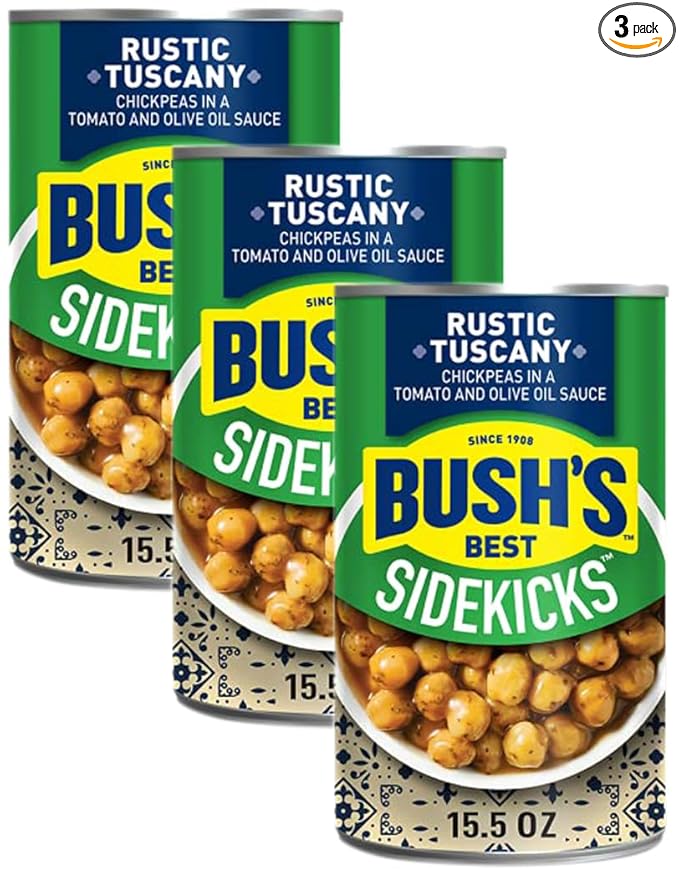 BUSH'S BEST Garbanzos Chickpeas, Rustic Tuscany Flavor, Source Of Plant Based Protein And Fiber, Low Fat, Gluten Free, 15.5 oz (Pack of 3)