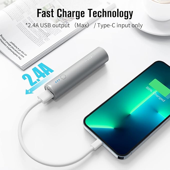 S03 Portable Charger, 5000mAh 2-Pack Small Power Bank with Fast Charging, USB-C Output Compatible with iPhone, Samsung, and More, White