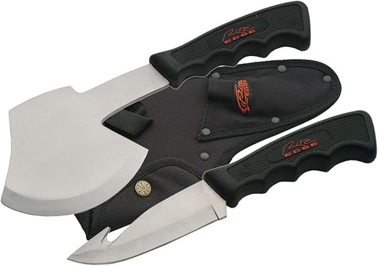 Rite Edge 2-Piece Hunting Knife and Hatchet Set ??Stainless Steel Gut Hook and Survival Axe with Nylon Sheath for Camping, Hiking, and Outdoors
