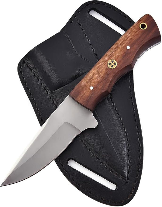 Handmade Fixed Blade Hunting Knife - 8 Inches Stainless Steel Razor Sharp Blade Full Tang Bushcraft Knives with Premium Leather Sheath. Used For Outdoor Camping, Hiking, Skining Knife, Forged Tracker.