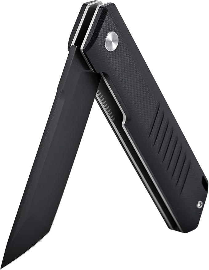 Folding Pocket Knife with D2 Steel Blade, G10 Handle, Black, EDC Knife, Pocket Clip for Camping