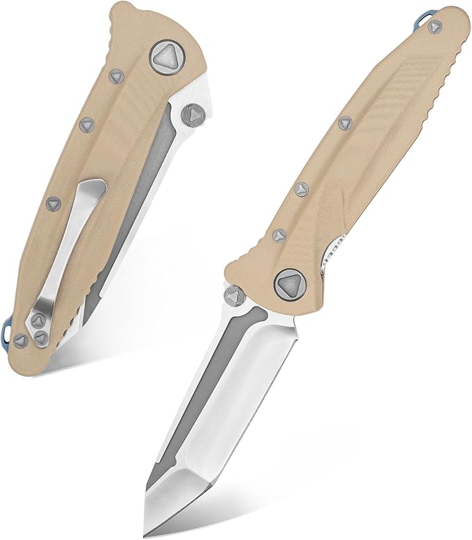 Eafengrow EF55 Pocket Knife Folding Knife G10 Handle D2 Steel Blade Folder EDC Tool Knifes for Working Camping with Clip(Desert)