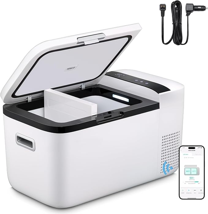 ICECO GO20 Dual Zone 12V Refrigerator, 21Qt/20L Portable Refrigerator powered by SECOP, APP Control 0℉-50℉ 12/24VDC&110-240VAC, Mini Cooler Compact Freezer for Home&Outdoor |White with Upgrade DC Cord