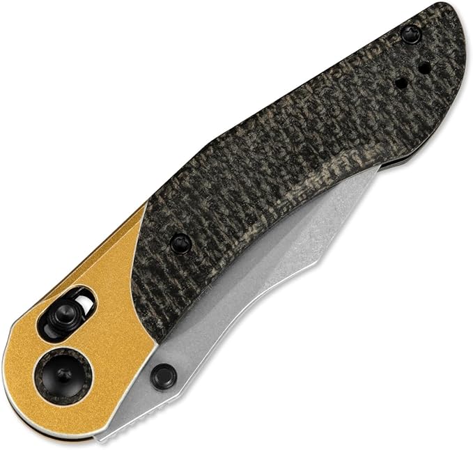 Kizer Mini Mystic Pocket Knife, 3.2" Nitro-V Blade EDC Knife with Black Burlap Micarta and Yellow Aluminum Handle, Small Hunting Camping Survival Knives with Clutch Lock & Thumb Stud Opener, V3636A2