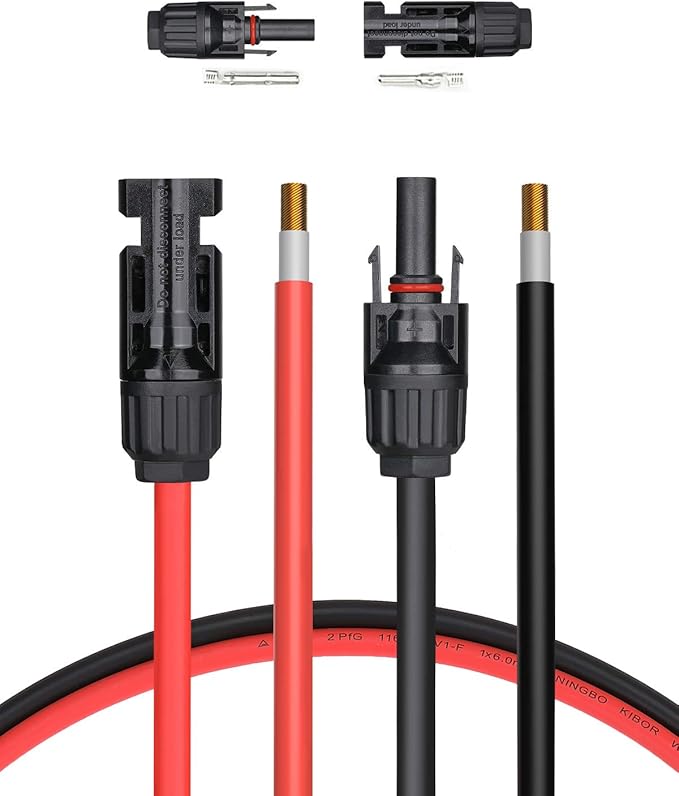 BougeRV 20 Feet 10AWG Solar Extension Cable with Female and Male Connector with Extra Pair of Connectors Solar Panel Adaptor Kit Tool (20FT Red + 20FT Black)