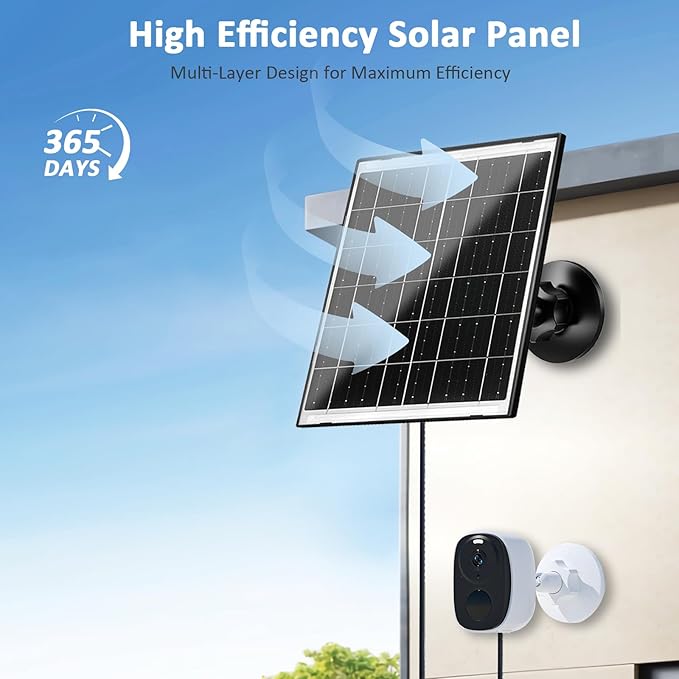 Zivif Solar Panel for Security Camera, 10W Solar Charger Compatible with Battery-Powered Camera, USB-C, Micro USB & DC 5.5x2.1mm Port, 360° Adjustable Mount, 7.2ft Cable