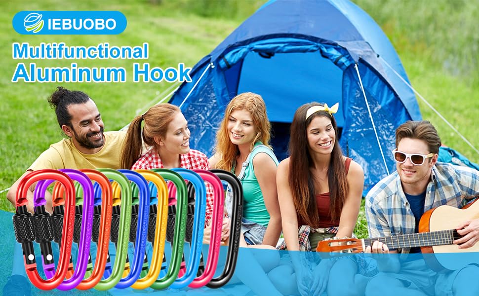 10 Pack Aluminum D Ring Key Rings Hiking Clips Locking Carabiner for Hiking Camping Fishing and