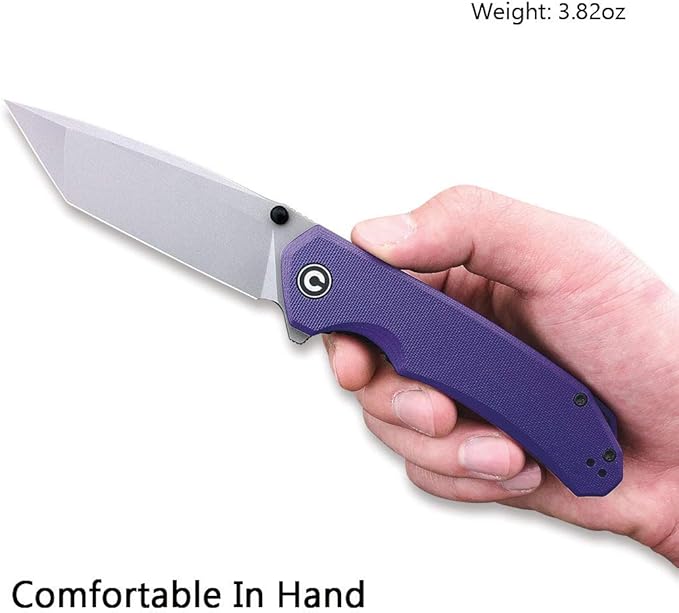 CIVIVI Brazen Folding Pocket Knife,3.5-Inch Tanto D2 Plain Blade,G-10 Outdoor Camping Hiking Knife with Thumb Studs and Flipper opener,Unique Tool Gift for EDC Men Women C2023A (Purple)