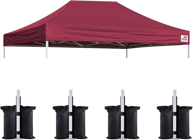 Eurmax USA Pop Up Canopy Top Gazebo Tent Cover Replacement Top Only,Bonus 4PC Pack Weight Bag (10x15, Burgundy)