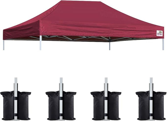 Eurmax USA Pop Up Canopy Top Gazebo Tent Cover Replacement Top Only,Bonus 4PC Pack Weight Bag (10x15, Burgundy)