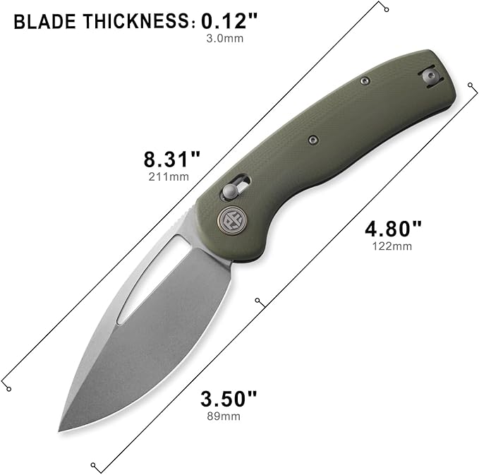 Petrified fish PFP13 Viper Folding Knife,3.5" K110 Steel Stonewashed Blade G10 Handle Pocket Knife for Camping EDC Outdoor (Green Stonewashed)