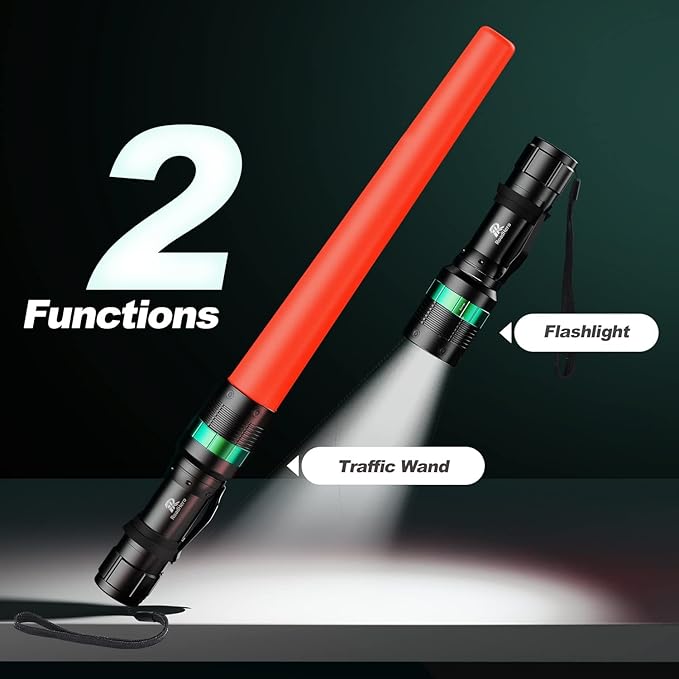 RoadHero 4 Pack Traffic Wand, 16 Inch Flashlight Led Traffic Control Baton, Small Orange Safety Wands, Air Marshaling Wand with 5 Flashing Modes, Night Signal Light for Airport, Parking Directing