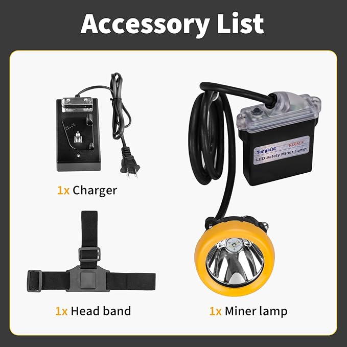 Rechargeable LED Mining Headlamp, Super Bright Safety Head Torch with 1+2 LEDs and Battery Pack, Waterproof Hard Hat Cap Light, Durable Coal Miner Headlight for Caving, Tunneling, Outdoor Work