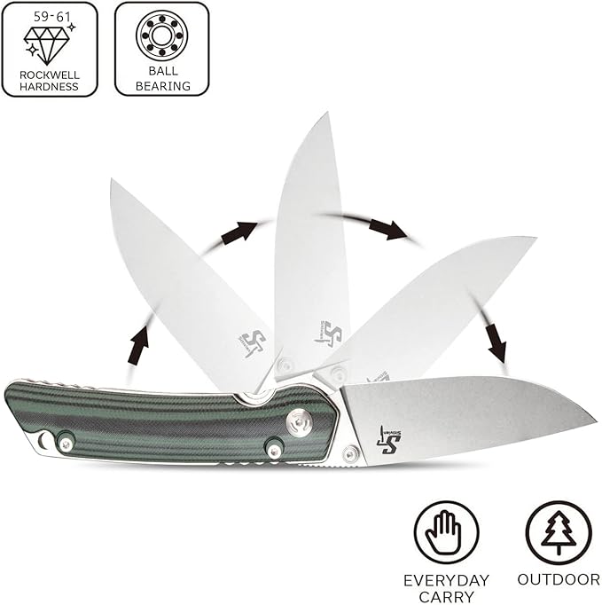 Sitivien ST128 Folding Knife,D2 Blade G10 Handle Safety Liner Lock EDC Tool Knife for Outdoor Hiking Camping-Green