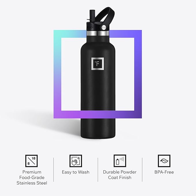 IRON °FLASK Camping & Hiking Hydration Canteens - 3 Lids (Narrow Straw Lid) Leak Proof Vacuum Insulated Stainless Steel - Hot & Cold Double Walled Sports Water Bottle - Bubble Gum, 32 Oz