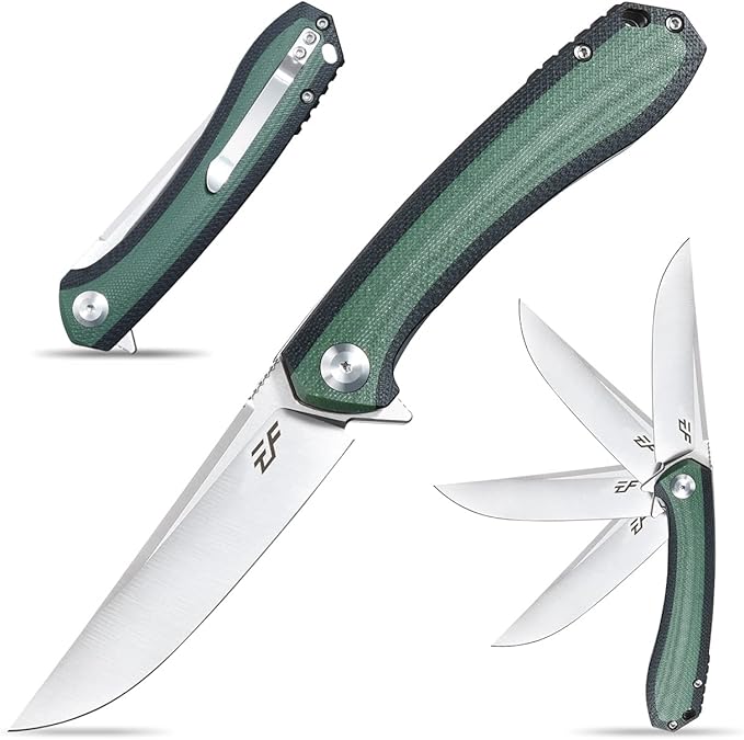 Eafengrow EF947 EDC D2 Folding Knife, G10 Handle Ball Bearing Folder with Locking Liner EDC Flipper Knife with Pocket Camping Tactical Hiking Survival Outdoor tool(GREEN)