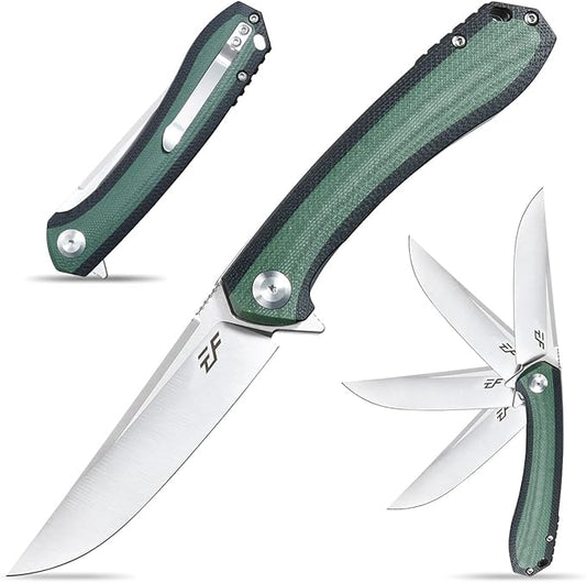 Eafengrow EF947 EDC D2 Folding Knife, G10 Handle Ball Bearing Folder with Locking Liner EDC Flipper Knife with Pocket Camping Tactical Hiking Survival Outdoor tool(GREEN)