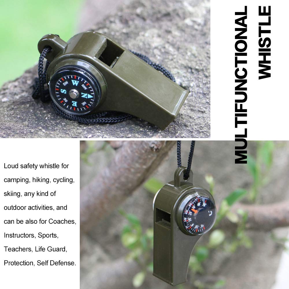 MeiNvShe 2 Pack Emergency Survival Whistle, 3-in-1 Emergency Whistles with Compass and Thermometer