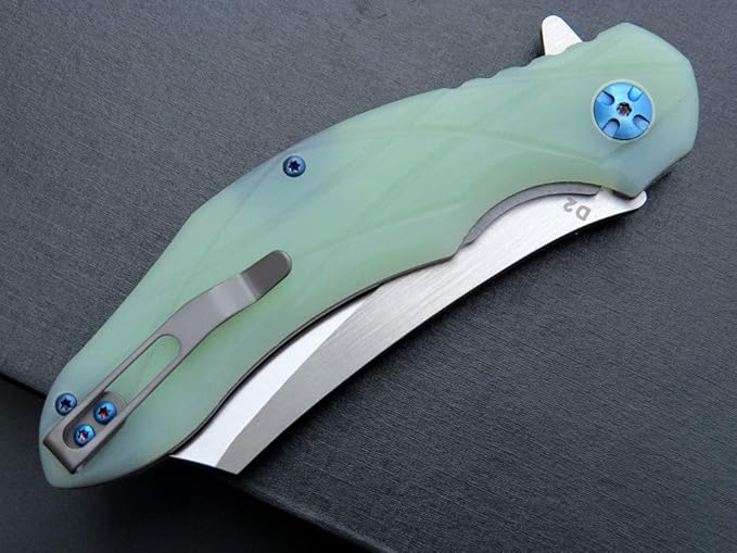 Eafengrow EF919 Folding Knife with Pocket Clip D2 Steel Blade G10 Handle EDC Tool Outdoor Knives for Camping Fishing Hiking (Jade)