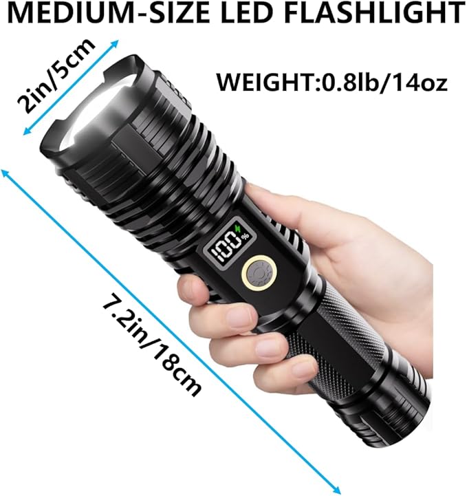 Flashlights High Lumens Rechargeable, LED Super Bright Flash Light Long Beam, Zoomable Linternas with LCD Digital Display, 5 Mode, Waterproof, Powerful Tactical Flashlight for Emergencies Camping Gift
