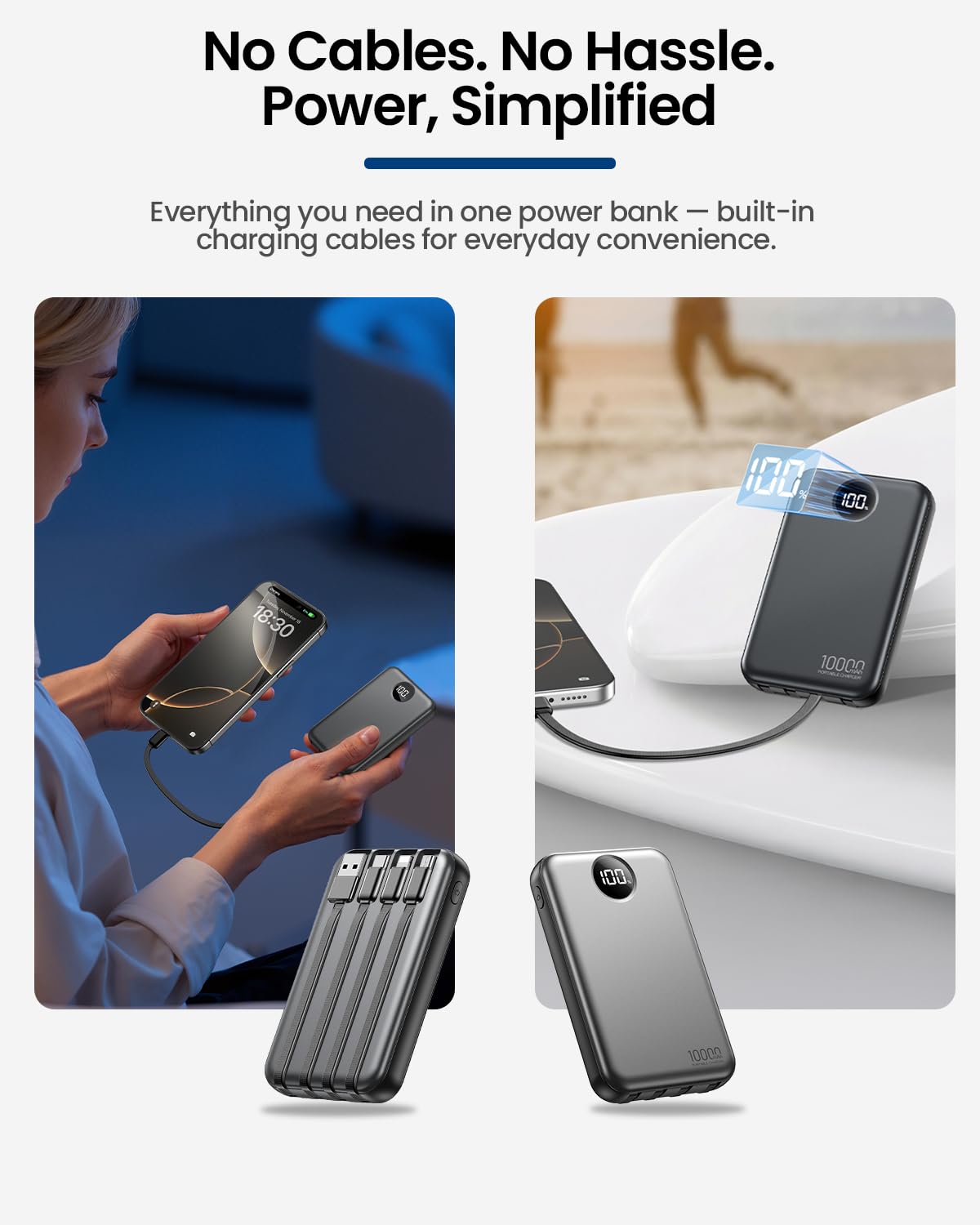 Zmmyuluo Portable Charger 10000mAh with 4 Built-in Cables 40% Smaller