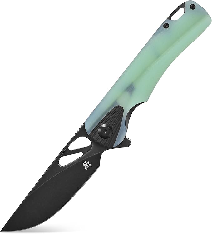 Sitivien ST165 Folding Knife,K110 Steel Blade with G10 Handle EDC Tool Knife Pocket Knife for Outdoor Camping,Hiking,Fishing(Jade)